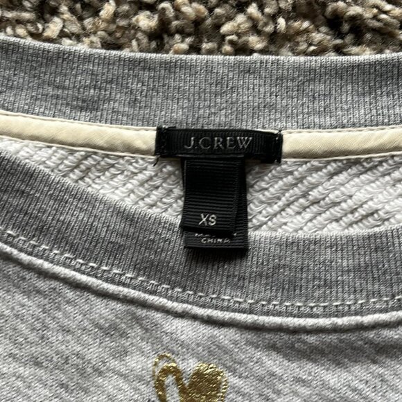 J Crew Sweatshirt Womens Small Gray w/Gold Hearts 100% Cotton Crewneck - Picture 2 of 8